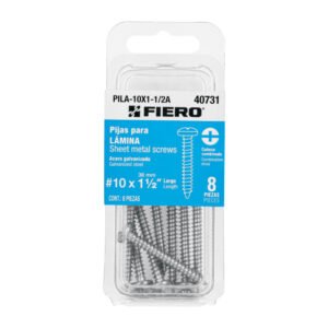 Blíster con 8 pijas para lámina, #10 x 1-1/2", FIERO