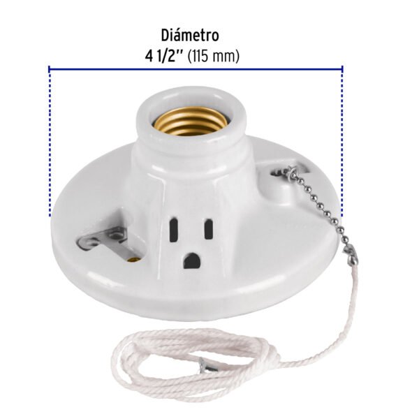 Portalámpara de porcelana, con ladrón y cadena, VOLTECK