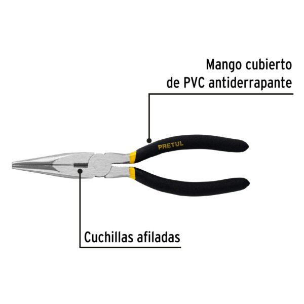 Pinza de punta y corte 6" mango de PVC, PRETUL