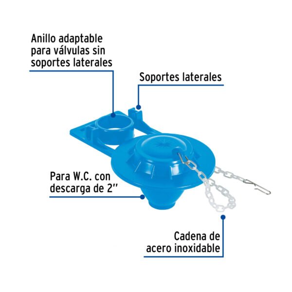 Sapo 2" para WC, PVC azul, cadena plástica, FOSET BASIC