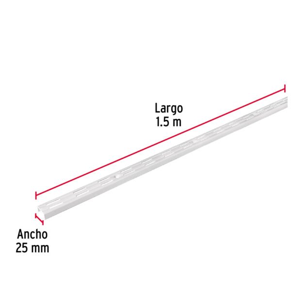Cremallera doble blanca para ménsulas planas, 1.5m, FIERO