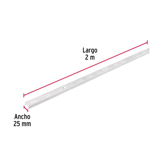 Cremallera doble blanca para ménsulas planas, 2m, FIERO