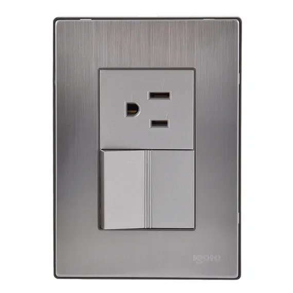 Placa Armada Policarbonato 1 Apagador Sencillo Y 1 Contacto 1.5 Mod. Plata Inox1002inox Igoto