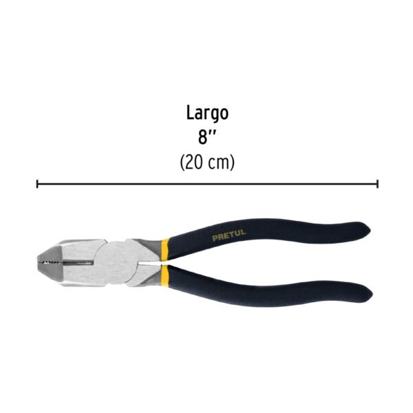 Pinza para electricista 8" uso rudo, mango de PVC, PRETUL