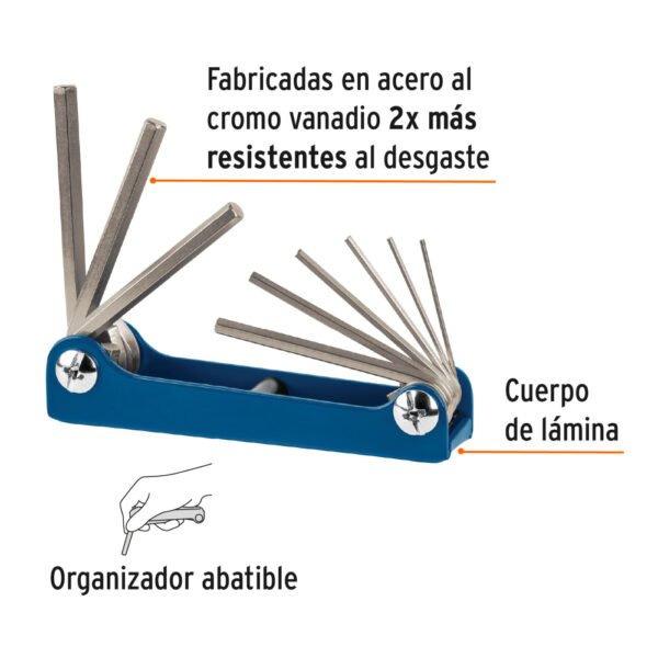 Juego de 9 llaves hexagonales mm, tipo navaja, TRUPER