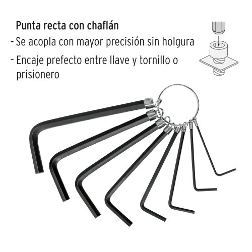 Juego de 8 llaves hexagonales std, tipo llavero,PRETUL
