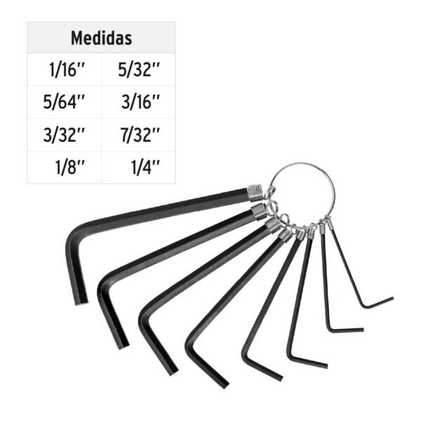 Juego de 8 llaves hexagonales std, tipo llavero,PRETUL
