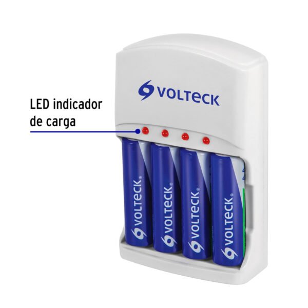 CA-RE-9+FC1 Cargador de pilas, AA, AAA y 9V, incluye 4 pilas AA, VOLTECK