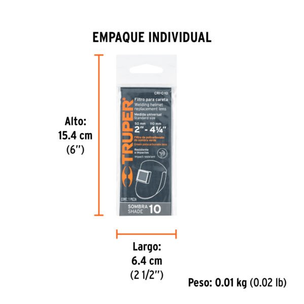 Lente sombra 10 para caretas CASO-3 y CASO-300-P, TRUPER
