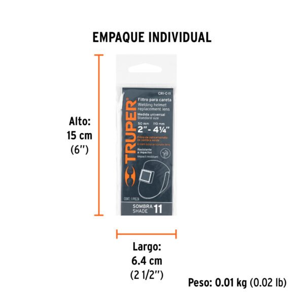 Lente sombra 11 para caretas CASO-3 y CASO-300-P, TRUPER