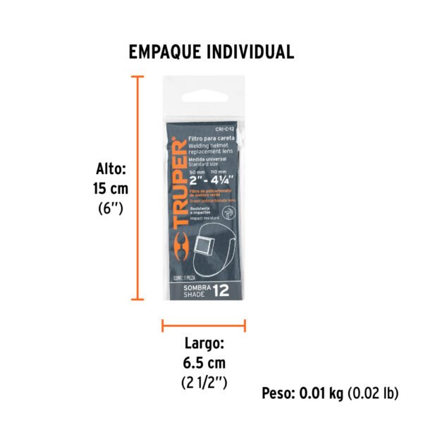 Lente sombra 12 para caretas CASO-3 y CASO-300-P, TRUPER