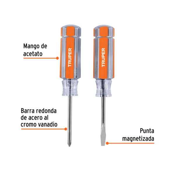 Dúo de mini desarmadores mango de acetato, TRUPER