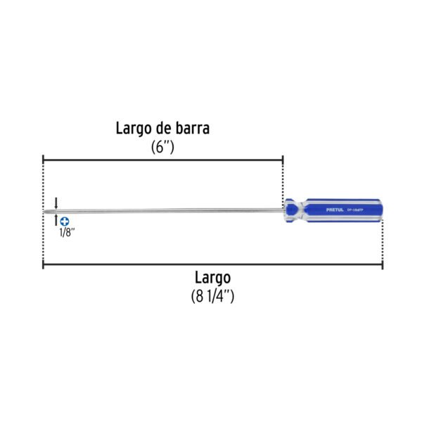 Desarmador de cruz 1/8" x 6" mango de PVC, PRETUL