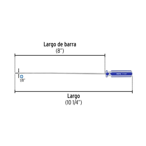 Desarmador de cruz 1/8" x 8" mango de PVC, PRETUL