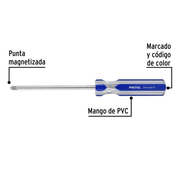 Desarmador de cruz 5/16 x 6" mango de PVC, PRETUL