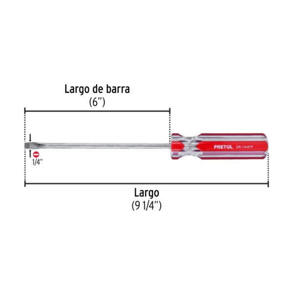 Desarmador plano 1/4 x 6" mango de PVC, PRETUL