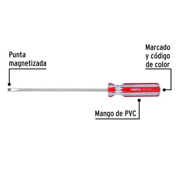 Desarmador plano 1/4 x 6" mango de PVC, PRETUL