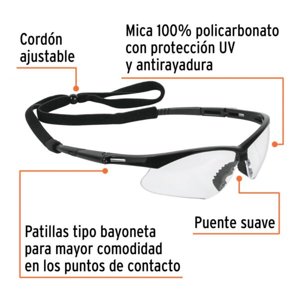 LESP-ST+FC1 Lentes seguridad claros antiempaño c/cordón ajustable, Sport