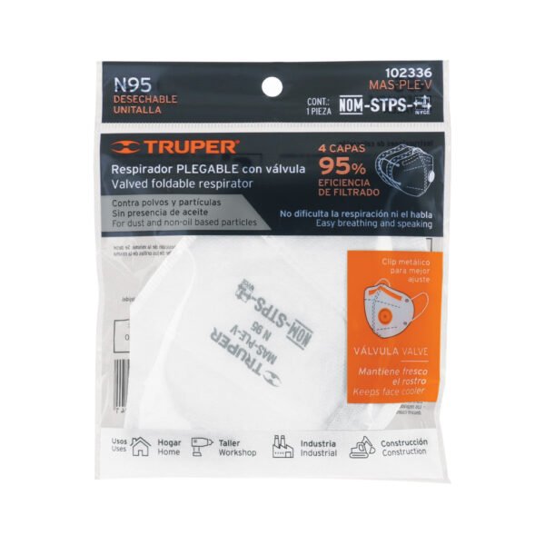 MAS-PLE-V+E1 Respirador plegable N95 con válvula para partículas, TRUPER