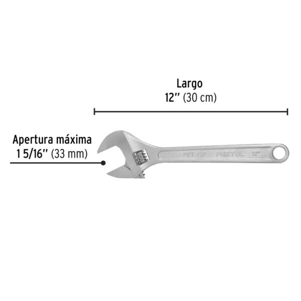Llave ajustable (perico) 12" cromada, PRETUL