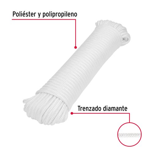 Piola de poliéster diamante de 4mmx15m blanca, madeja, FIERO