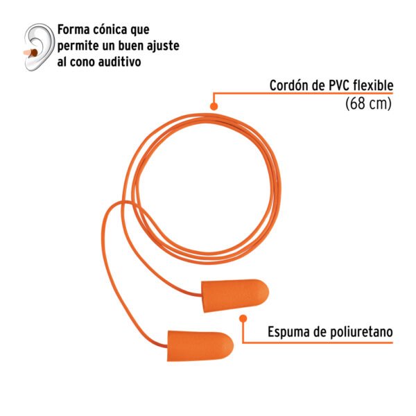 TAC+FC1 Tapón auditivo desechable con cordón, bolsa individual