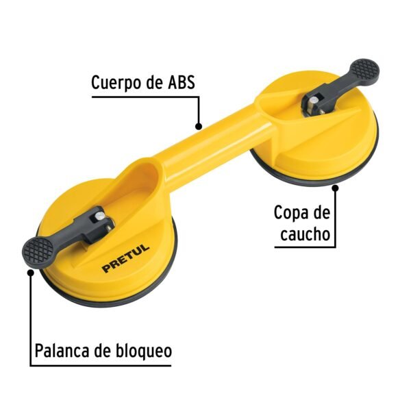 Ventosa de plástico para vidrio, 2 copas de succión, PRETUL