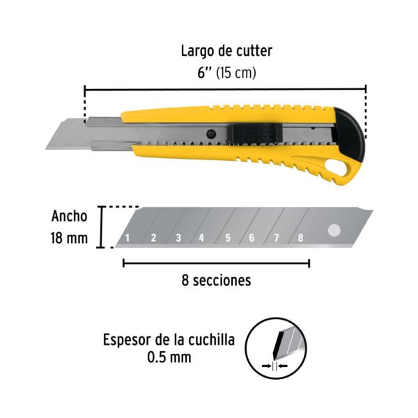 Cutter 18 mm plástico con alma metálica, PRETUL