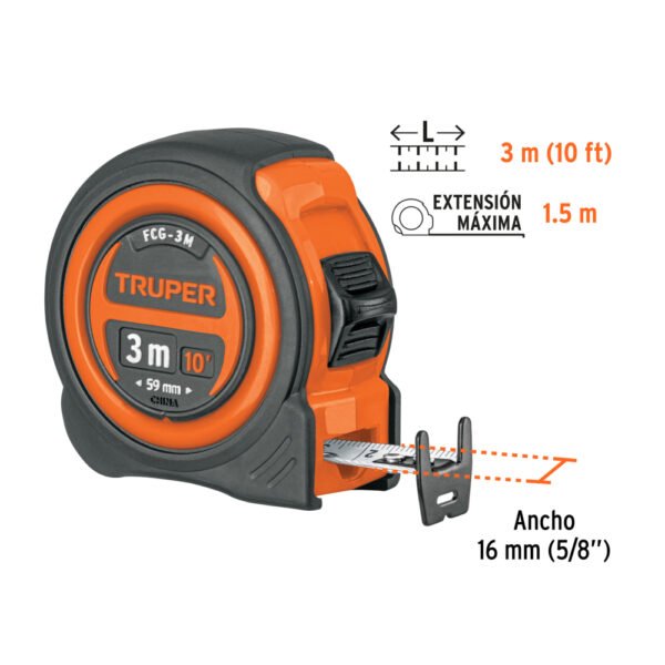 FCG-3M+FC2 Flexómetro compacto contra impactos 5.5 m cinta 25 mm,TRUPER (copia)