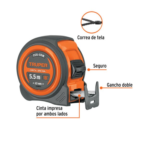 FCG-55M+FC1 Flexómetro compacto contra impactos 5.5 m cinta 25 mm,TRUPER