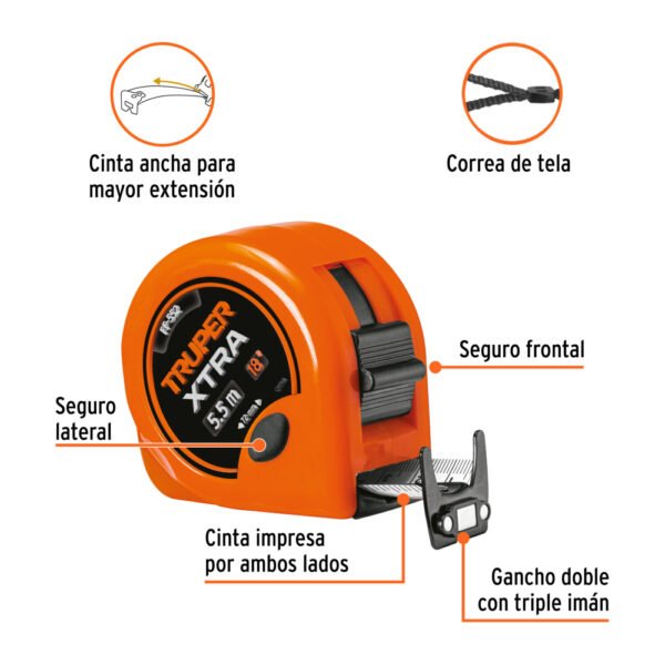 FF-5528+FC1 Flexómetro XTRA 6 m cinta extra ancha 28 mm, TRUPER