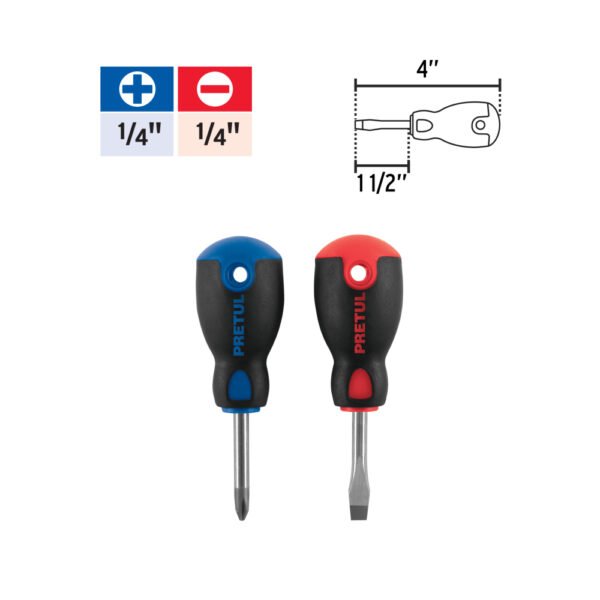 Dúo de desarmadores 1/4" x 1-1/2" mango Comfort Grip, PRETUL