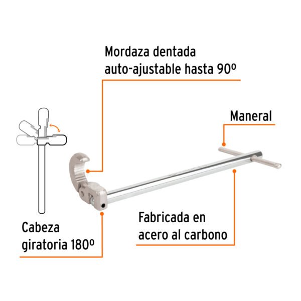 LLAP-12+FC1 Llave 12" para plomero, TRUPER