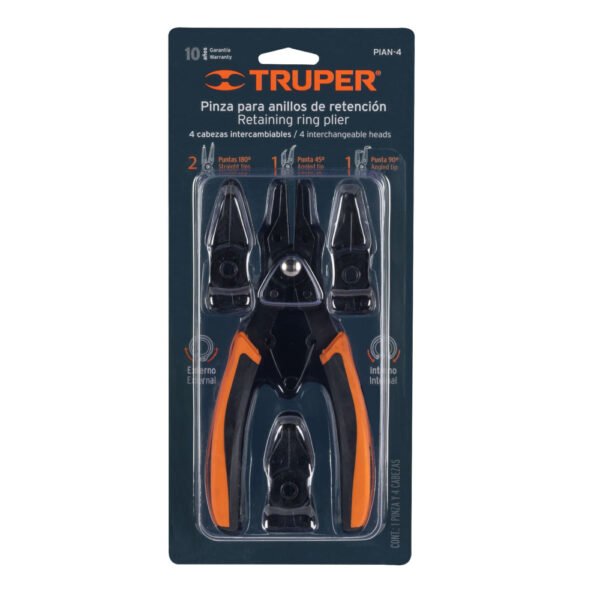 Pinza para anillos de retención 6" 4 cabezas intercambiables