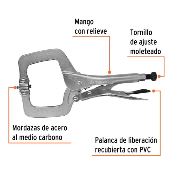 Pinza de presión 11" tipo "C" con mordaza autoajustable