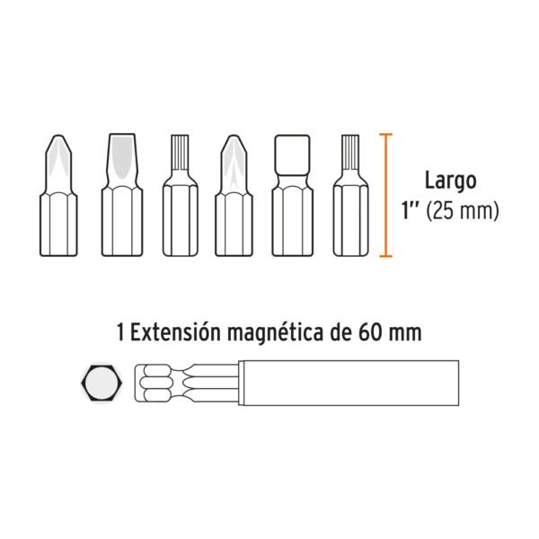 Juego de 19 puntas mixtas largo 1" estuche plástico, EXPERT