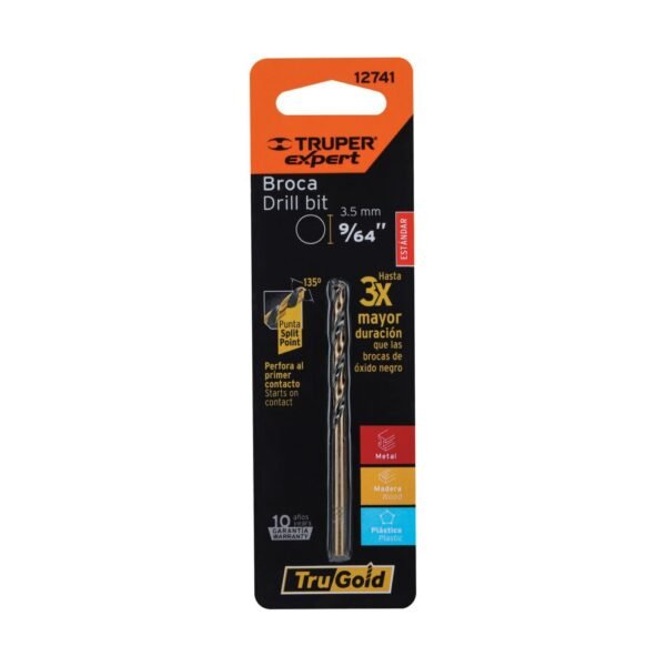 Broca HSS 9/64" Trugold para metal en blíster, EXPERT